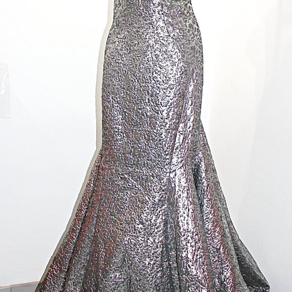 MAC DUGGAL STRAPLESS METALLIC BROCADE MERMAID GOWN in MERCURY sz 16 $598 66025D - Picture 12 of 16